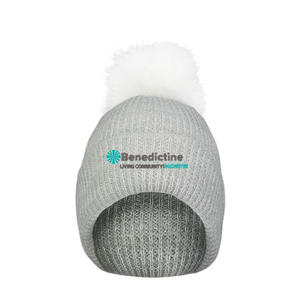 Pacific Headwear Faux Fur Pom Beanie - Embroidered Logo Thumbnail